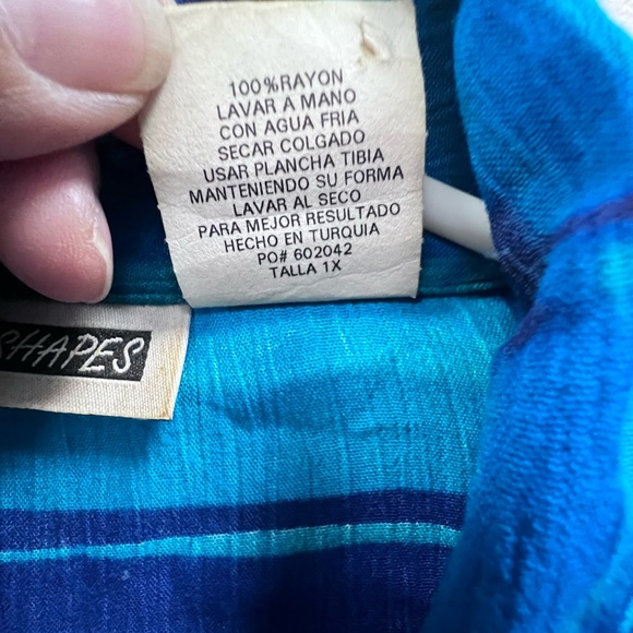 C.M. Shapes Vtg Blue Floral Buttoned Blouse shoulder pads short sleeve top 1X - Picture 5 of 8